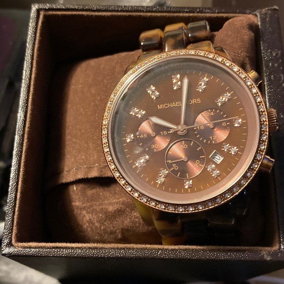 Michael Kors Accessories - Michael Kors Bronze Tortoise Crystal and Gold Watch